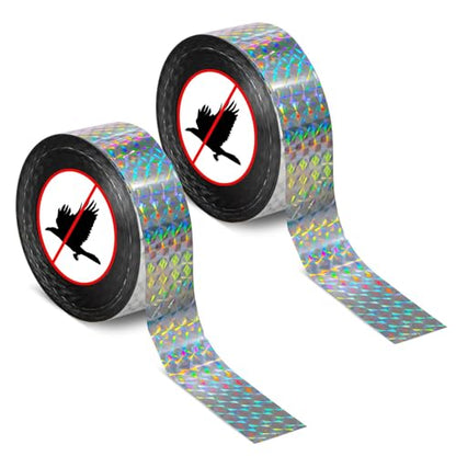 RAINFLOW Bird Scare Tape - 2 Rolls 300FT Reflective Ribbon for Garden