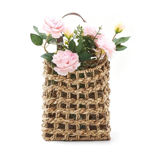 Wall Hanging Basket Decorative Boho Mounted Organizer Dried Flower Plants Front Door Basket for Garden Farmhouse Home - color: SeaGrass