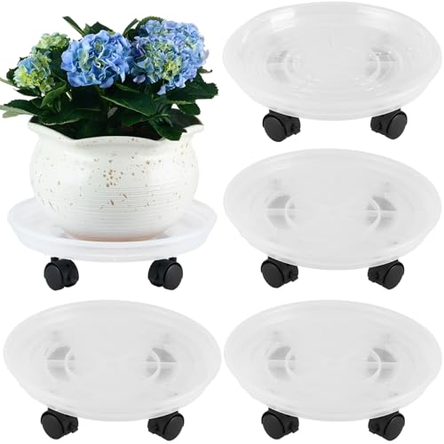 4 Packs Plant Caddy with Wheels 11.8" Plastic Rolling Plant Stands Heavy-duty Plant Dolly with Casters Indoor Outdoor Wheeled Plant Roller Base Large Planter Saucers Plant Mover - color: Clear white, size: 11.8" - 4 packs