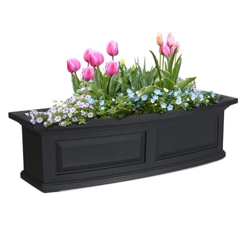 Pemberly Row 3ft Weatherproof Plastic Window Box, Black Finish, UV-Resistant Polyethylene Resin, Built-in Water Reservoir, Double Wall Design, 36 in Planter for Outdoor Garden or Patio Use - color: Black