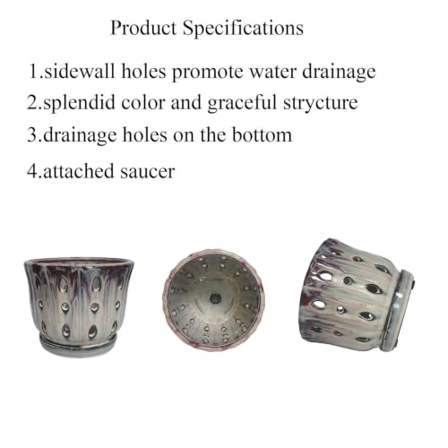 Ceramic Orchid Pot with Drainage Hole 6'' (Mauve Over Cream) - color: Mauve Over Cream