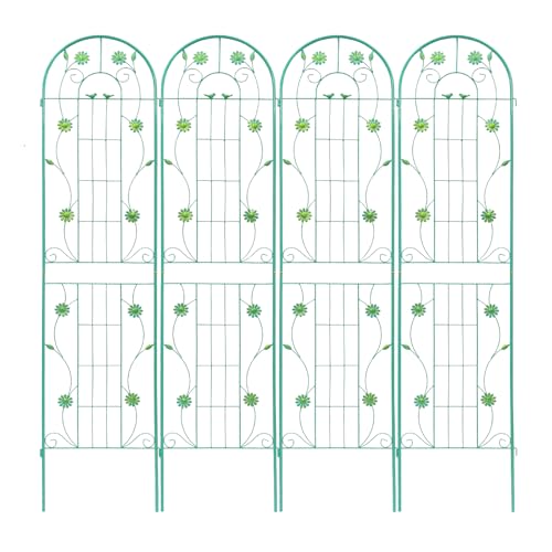 Garden Trellis for Climbing Plants Outdoor, 4-Pack 86" Metal Rustproof - color: Sunflower1-4pacs-Green, size: 86×19.7"