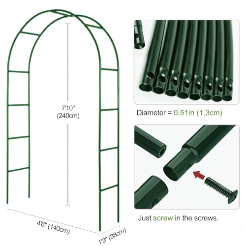 Metal Pergola Arbor, 4.6 ft W x7.9 ft High,Assemble Freely Light Weight - color: Green