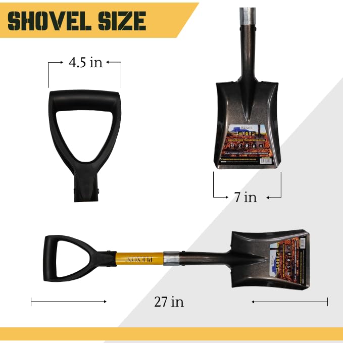Plexon 27" Short Handle Square Point Shovel – Hardened 50Mn Steel Blade, Fiberglass Shaft, D-Grip, Transfer Shovel for Garden, Mulch, Gravel & Snow Removal - style: Square