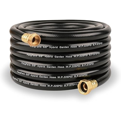 50FT PVC Hybrid Garden Hose, 5/8 in Black Hose, Brass Fittings - size: 50FT ( Male - Female )