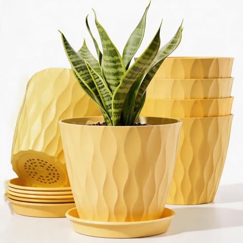 6 Pack Plant Pots with Drainage Holes, 4 Inch Plastic Indoor Flower Pots, Succulent Pots for Orchids, Violets, Succulents, Herbs and Other Small Plant, Yellow - color: Yellow