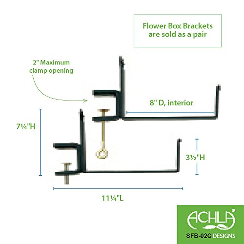 Achla Designs SFB-02C, 8 inch Railing clamp Window Flower Box Brackets, Black - size: 8 Inch
