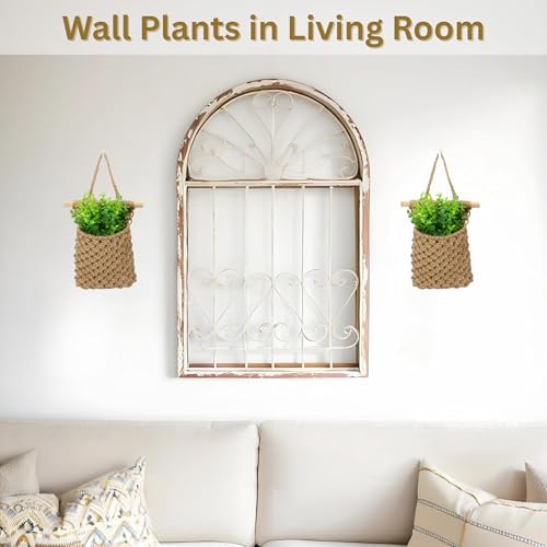2 Packs Macrame Wall Planters with Faux Eucalyptus, Wall Decor - color: Jute