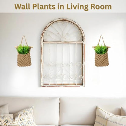 2 Packs Macrame Wall Planters with Faux Eucalyptus, Wall Decor - color: Jute