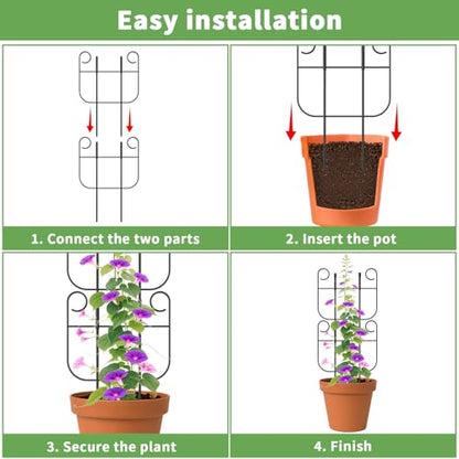 4 Pack Trellis for Climbing Plants Indoor, Expandable Small Metal Trellis for Potted Plants, Flowers Vine Ivy, Sturdy Houseplant Pothos Plant Climber Support - size: 4 Pack-15in(H)x10in(L)