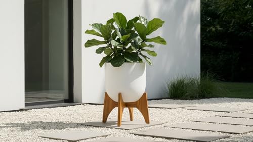KUTE NEST 12" Premium Arco Fiberstone Patio Planter - White - color: Santorini White, size: 12"H x 12"D