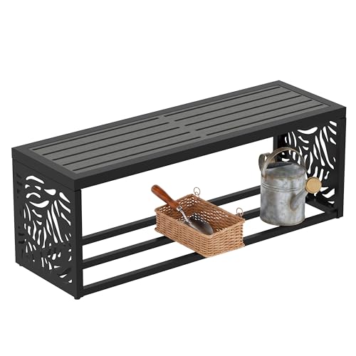 47" Outdoor Storage Bench, HDPE Seat, Steel Frame, Summer - style: Summer Breeze