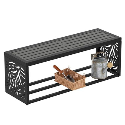 47" Outdoor Storage Bench, HDPE Seat, Steel Frame, Summer - style: Summer Breeze