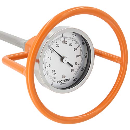 REOTEMP Heavy Duty Compost Thermometer with Probe Guard Bundle - Fahrenheit and Celsius, Made in The USA (48 Inch Stem) - size: 48 Inch Stem