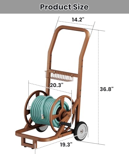 Artigarden Garden Hose Reel Cart with Wheels, Outdoor Water Hose Cart Brown - color: Brown, size: Holds 125 ft