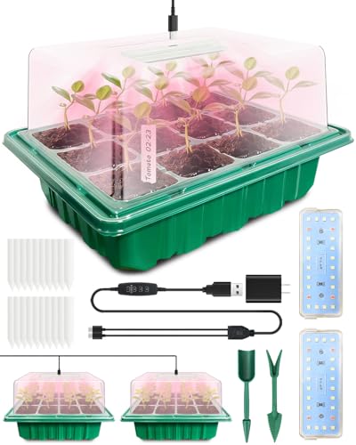 Seed Starter Tray with Grow Light (2x 24-LED), 2 Pack for Seed Starting - size: 2-Pack 24-Cell, style: Without Heat Mat