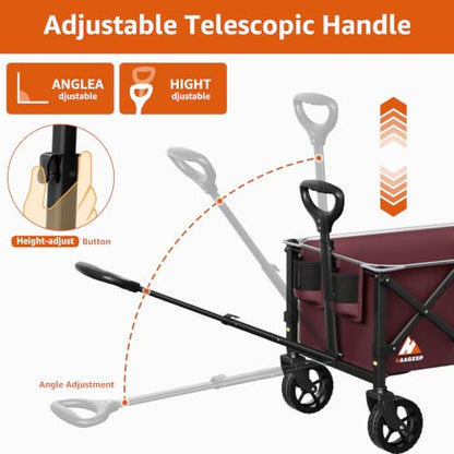 Collapsible Wagon Cart with Wheels & Reflective Stripe 280lbs Heavy Duty - color: Wine Red, size: Medium