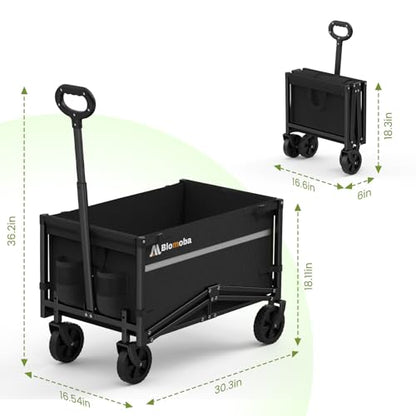 Blomoba Collapsible Wagon Cart, 220LBS Utility Wagon with Wheels, Black - color: Black, size: 100L