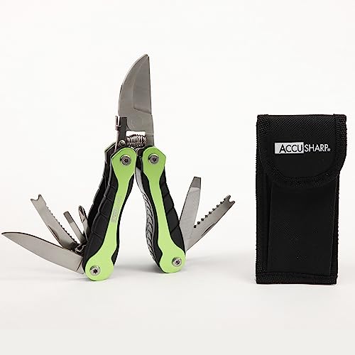 AccuSharp Hand Pruners, Stainless Steel Pruning Shears, 10-in-1 Multipurpose Garden Clippers with Screwdriver, Saw, Knife, Ruler & More, Compact Garden Shears for Gardening, Camping & Survival Tools
