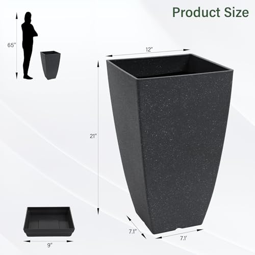 Neoaider Set of 2 Tall Planter, 21 inch Large Plastic Planter, Cement Gray - color: Cement Gray