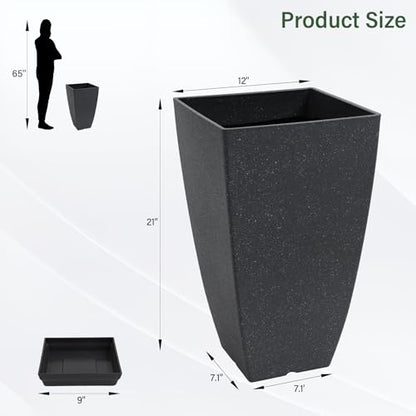 Neoaider Set of 2 Tall Planter, 21 inch Large Plastic Planter, Cement Gray - color: Cement Gray