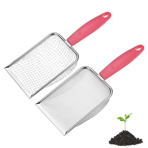 M METERXITY 2-Pack Gardening Soil Sifter, 5, 1 mm Mesh Stainless Steel Portable Gardening Sifter with Plastic Handle for Sand/Dirt/Rock Compost [White, Pink] - color: White, Pink, size: 5.0X5.0mm,1X1mm