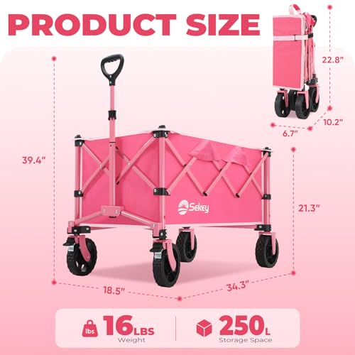 Sekey Collapsible Wagon, 300 lb Capacity, 29 in Cargo Bed, Compact Fold - color: Pink, size: 300lbs