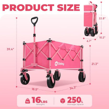 Sekey Collapsible Wagon, 300 lb Capacity, 29 in Cargo Bed, Compact Fold - color: Pink, size: 300lbs