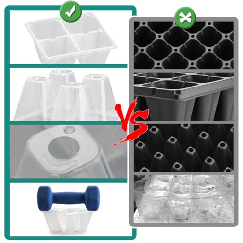 RooTrimmer 80 Pack Reusable 4-Cell Clear Seed Starter Trays - Extra Large Drainage Holes, Easy Transplant, Clear Transparent Tray for Root Observation, Seed Starting, Fits Standard 1020 Flats - color: Clear, size: 4 Cells-80P