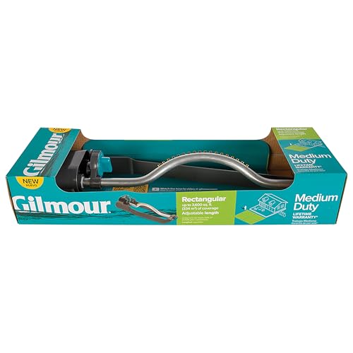Gilmour 3600 Sq Ft Adjustable Rectangular Lawn Sprinkler, Oscillating, Large Area Coverage, For Lawn and Garden, Gray