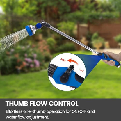 Watering Wand for Garden Hose, 24 Inch, Heavy Duty, 10 Spray Patterns, Thumb Control Hose Nozzle with 180° Pivoting Head, Ideal for Hanging Baskets, Plants and Shrubs - color: Blue