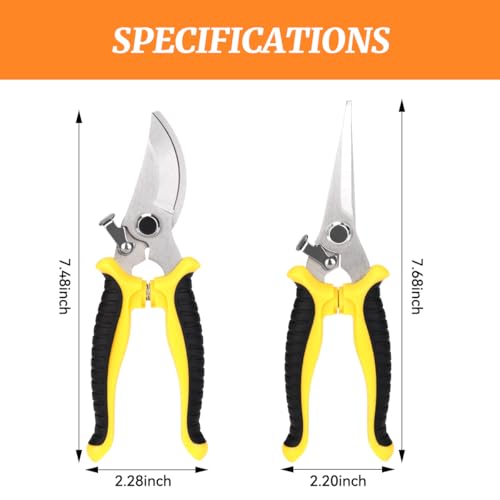 2Pcs Stainless Steel Garden Pruning Shears, Antiskid Curved Sharp Floral Cutter, Snips Parrot-Beak Style -Yellow - color: Yellow