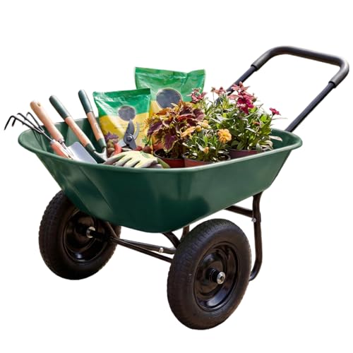 IRONMAX Dual-Wheel Wheelbarrow with All-Terrain Wheels, 220LBS, Dark Green - color: Dark Green