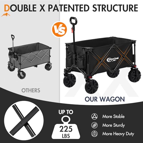 PORTAL Folding Wagon Cart, All-Terrain Heavy Duty, Beach Camping Garden Grocery - color: Black, size: 200L without Brake