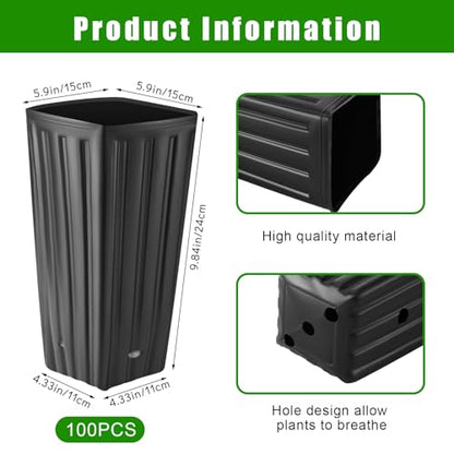 Nuenen 100 Pcs Tall Tree Pot, Plastic Deep Nursery Pots, 9.8" H X 5.9" W - size: 9.8" H X 5.9" W