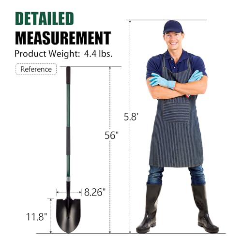 VNIMTI Heavy Duty Gardening Shovel, 56 Inch Round Blade with Fiberglass Handle (Green) - color: Green