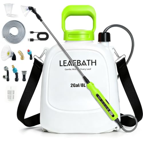 2 Gallon Battery Powered Backpack Sprayer - Rechargeable Electric Garden Sprayer, Comes with an Extra 10FT Hose, 2 Speed Modes, 6 Nozzles, Telescopic Wand, Backpack & Shoulder Sprayer for Lawn Yard - color: Green-White