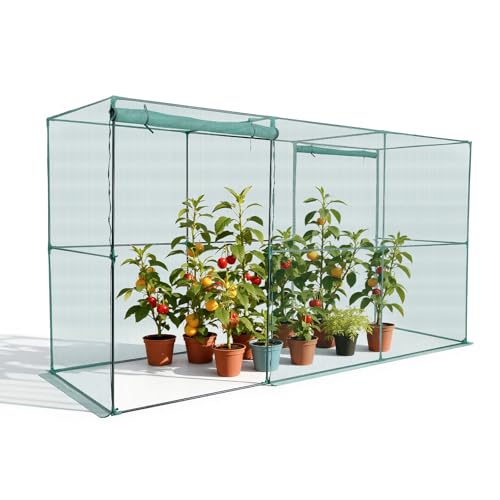 VEVOR Crop Cage, 11.6 x 3.9 x 6.3 ft Plant Protection Tent with Zippered Door, Wind-Resistant Tall Crop Cage, Easy to Install, Outdoor Raised Bed Cover, Tomato Plant Netting for Garden Patio Lawn - style: 11.6 x 3.9 x 6.3Ft-Square