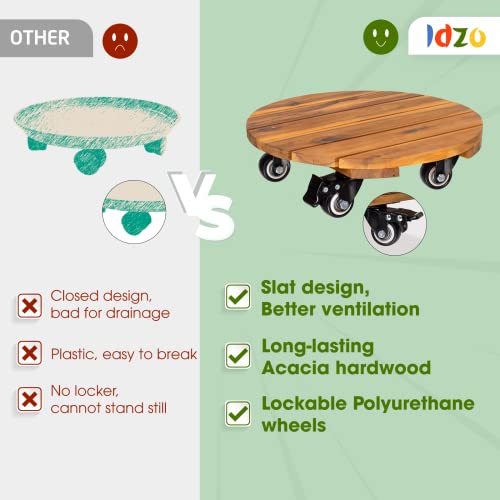 IDZO 2PCS Acacia Round Plant Caddy, 360° Lockable Wheels, Natural, 14-Inch - color: Round Wood Natural, size: 14 Inch