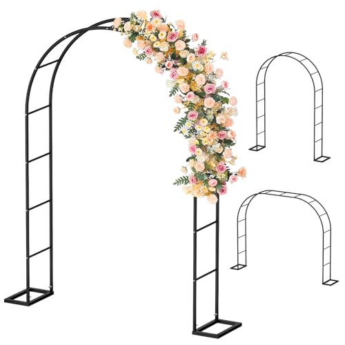 Sunexinlo Garden Arch Trellis with Base, 5.3'W x 7.6'H or 7.9'W x 6.3'H Wedding Arch, Metal Garden Trellis for Climbing Plants Outdoor Wedding Christmas Bridal Party Decoration, Black - color: Black