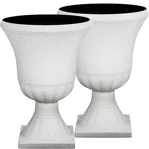 22" Tall Urn Planters Set of 2 Large Flower Pots, Indoor Outdoor Use - color: 22"h-white Terrazzo