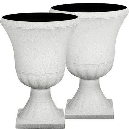 Autodaya 22" Large Urn Outdoor Planters Set of 2, White Terrazzo Plant Pots - color: 22"-urn Planter White