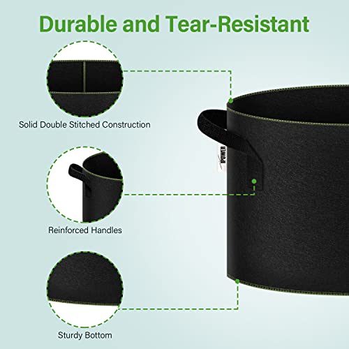 iPower 15-Gallon 10-Pack Grow Bag Thickened Nonwoven Fabric Pots Heavy Duty Aeration Container with Strap Handles for Garden and Planting Vegetable Flowers, Black with Green Stitch Sewing - color: Green, size: 15 Gallon