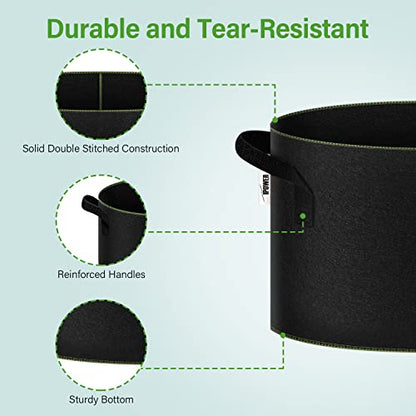 iPower 15-Gallon 10-Pack Grow Bag Thickened Nonwoven Fabric Pots Heavy Duty Aeration Container with Strap Handles for Garden and Planting Vegetable Flowers, Black with Green Stitch Sewing - color: Green, size: 15 Gallon