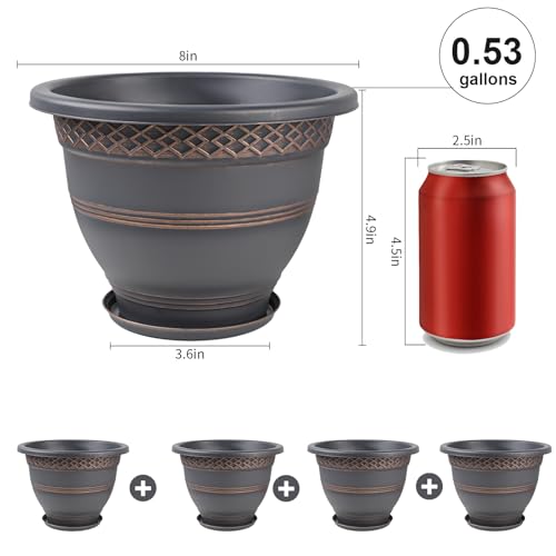 Usocik 8 Inch Plant Pots, 6 Pack, Copper Plaid - color: Copper, size: 8 Inch - 6 Pack