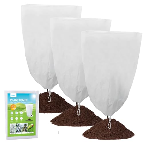 YDSL 3 Pack Plant Covers Freeze Protection, 48"×72" 1.77oz/yd² Plant Frost Covers for Outdoor Plants Shrub Potted Plants Use, Winter Cloth Plant Tree Cover with Drawstring for Cold Weather - size: 3 Pack 48"W×72"H