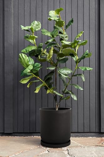 Veradek Mason Series Lima Planter & Drip Tray - Large Round Outdoor Planter - color: Black, size: 20 inches - 2 Pack with Saucers