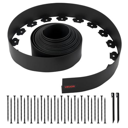 VEVOR Landscape Edging, 33 ft x 4 in Plastic Garden Border Edging with 30 Spikes & 2 Ground Stakes, No Dig, Flexible Lawn Edgings Roll, UV-Resistant Mini Fence Borders for Flower Beds Yard Paver - style: 33ft*4in（L-shaped）