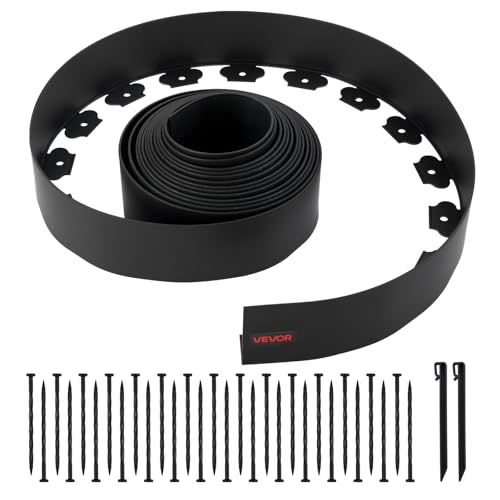 VEVOR Landscape Edging, 33 ft x 4 in Plastic Garden Border Edging with 30 Spikes & 2 Ground Stakes, No Dig, Flexible Lawn Edgings Roll, UV-Resistant Mini Fence Borders for Flower Beds Yard Paver - style: 33ft*4in（L-shaped）