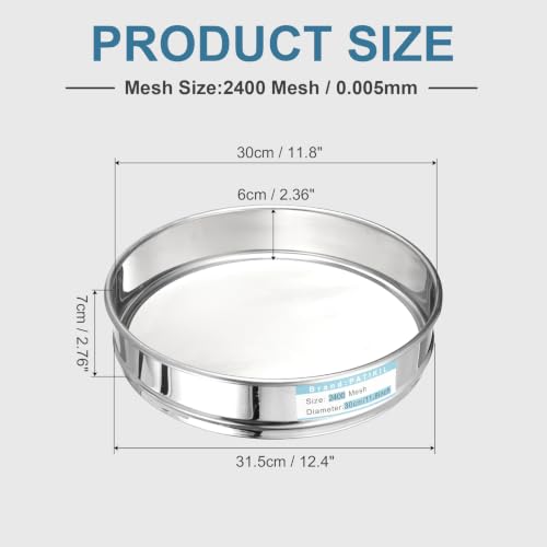 PATIKIL Lab Sieve 2400 Mesh(0.005mm) 11.8"(30cm) Diameter Sifting Screen - size: 2400 Mesh(0.005mm)/11.8"(30cm) Dia